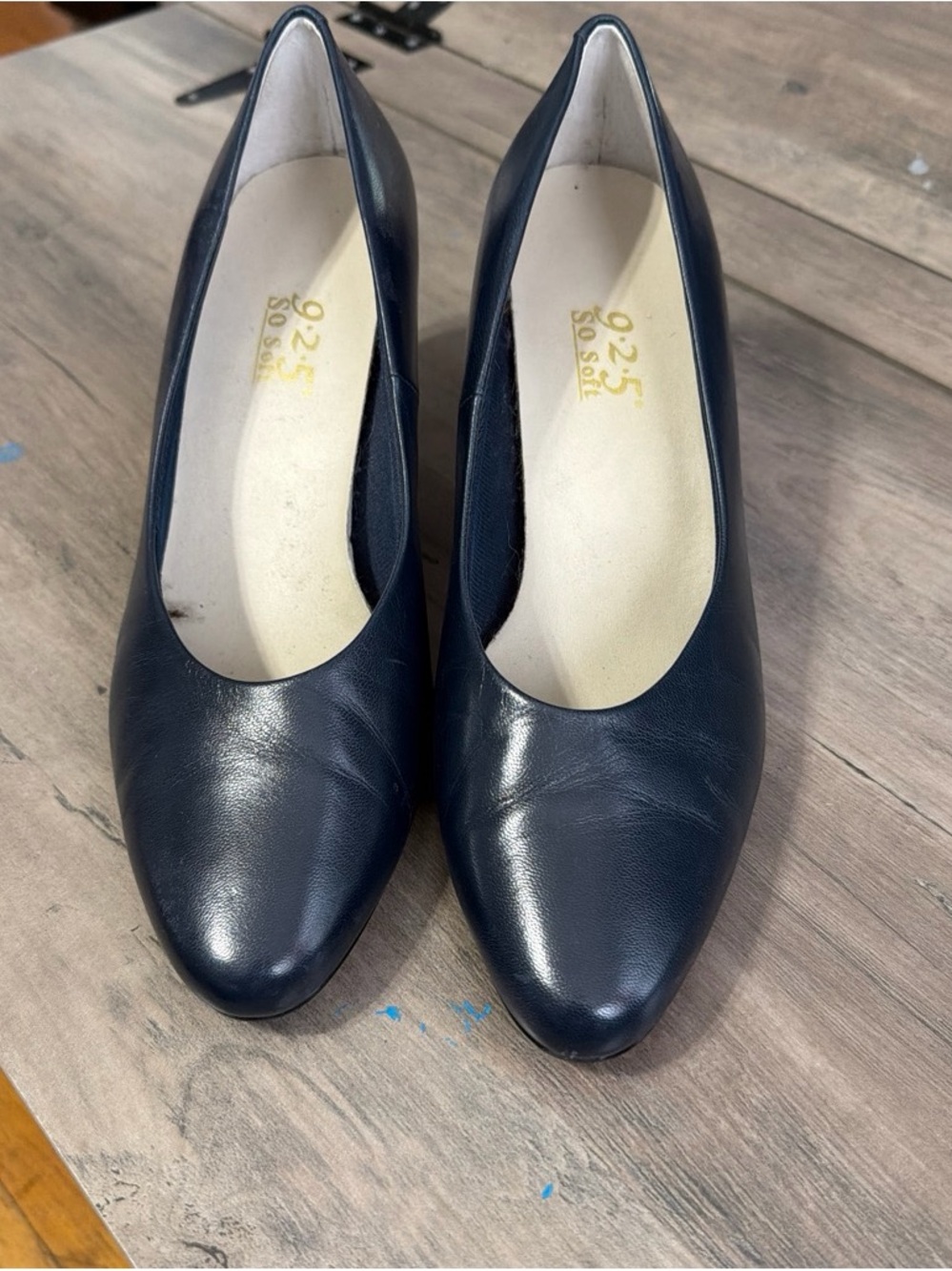 & Other Stories Navy Leather Mid Heel Pumps